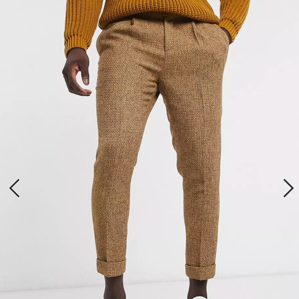 NEW - ASOS DESIGN tapered wool mix stylish pants in camel